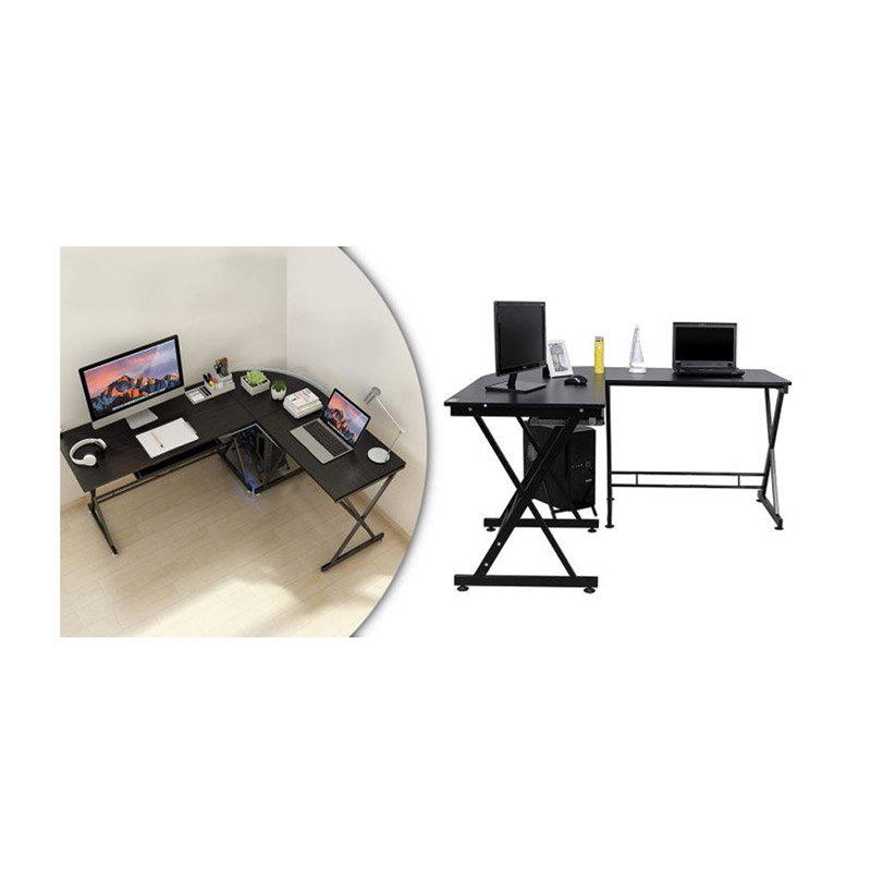Μεταλλικό Γωνιακό Γραφείο με Θέση για Υπολογιστή 93.3 x 76 x 73 cm Χρώματος Μαύρο Hoppline HOP1000878-1