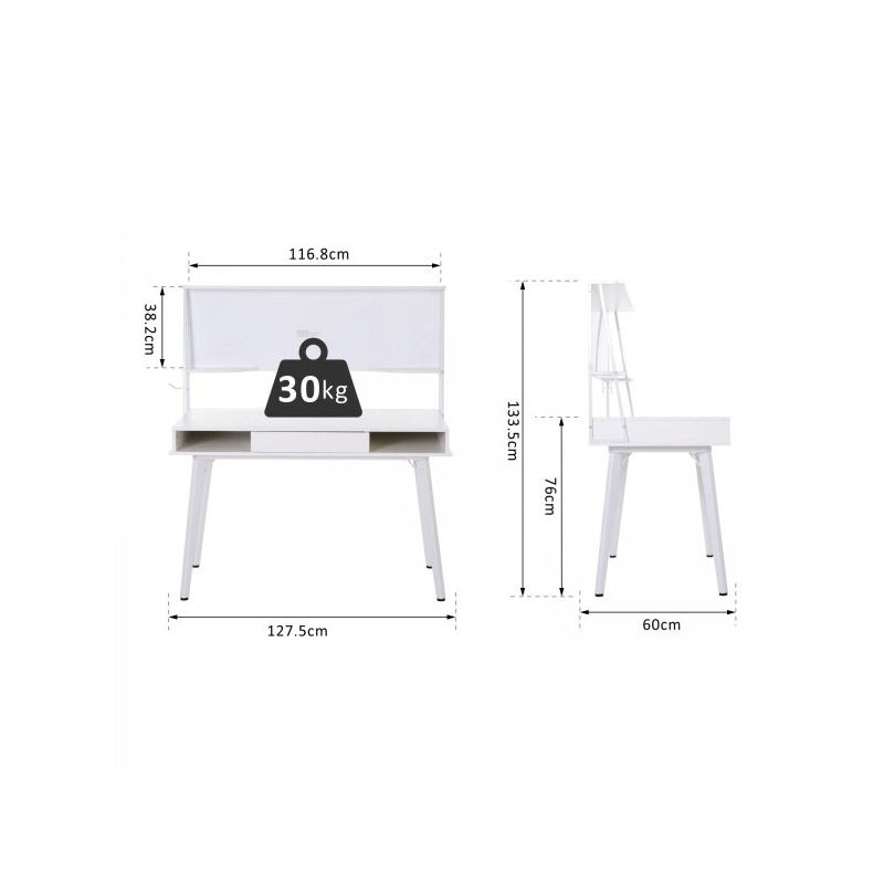Γραφείο με Μαγνητικό Πίνακα 127.5 x 60 x 133.5 cm Χρώματος Λευκό HOMCOM 836-131WT