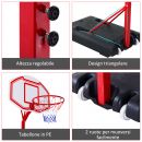 Χώρος μπάσκετ HOMCOM Ελεύθερης στάθμης με ρυθμιζόμενο ύψος 210-260 cm και ρόδες, κόκκινο