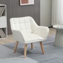 Πολυθρόνα Scandinavian Design HOMCOM σε Ξύλο και Κρεμ βελούδο εφέ, για σαλόνι ή γραφείο, 68,5x61x72,5 cm