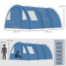 Σκηνή Camping Outsunny 5-6 ατόμων με 2 πόρτες, παράθυρα και τσέπες αποθήκευσης, 475x315x215 cm, μπλε