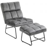 HOMCOM Επενδυμένη καρέκλα με ασορτί υποπόδιο για σαλόνι, μελέτη και υπνοδωμάτιο, 60x80,5x89 cm, γκρι