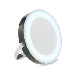 Στρογγυλός Φορητός Καθρέπτης Ταξιδιού με LED Φωτισμό και Βάση GloBrite Χρώματος Μαύρο VL2951