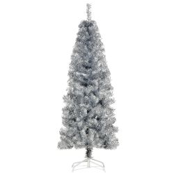 HOMCM Ψηλό Στενό Τεχνητό Χριστουγεννιάτικο Δέντρο με Αφαιρούμενη Βάση 150cm - Ασημί