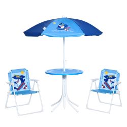 Τραπέζι και καρέκλες κήπου Outsunny για παιδιά με ρυθμιζόμενη ομπρέλα, Σετ 4 τεμαχίων, Ηλικία; 3-6 ετών, Μπλε