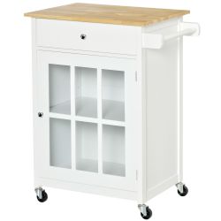 Καλάθι κουζίνας πολλαπλών χρήσεων εξοικονόμησης χώρου HOMCOM με συρτάρι, ντουλάπι και 4 ρόδες, σε λευκό ξύλο, 67x48x86,5 cm - Λευκό