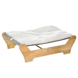 PawHut Indoor Cat Kennel με αφαιρούμενο βελούδινο μαξιλάρι και ξύλινο πλαίσιο, 68x43x20cm - Λευκό / Γκρι