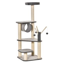 PawHut Scratching Post Tree for Adult Cats and Kittens 130cm Tunnel Cat and Sisal Poles - Grey