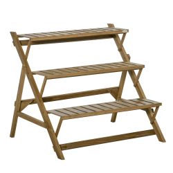 Outsunny Plant Ladder με 3 κλειστά ράφια για εξωτερικούς χώρους, σε ξύλο ελάτης, 101x83x88cm