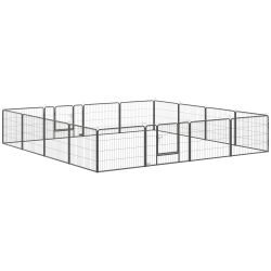 PawHut περίβλημα για σκύλους και κατοικίδια με 16 αρθρωτά χαλύβδινα πάνελ και 2 εισόδους, 80x1,5x60cm, Μαύρο