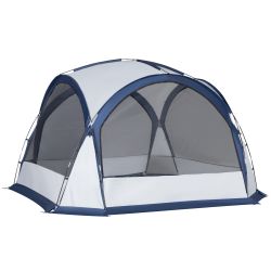 Σκηνή Camping Outsunny 6-8 ατόμων, 4 πόρτες με φερμουάρ, τσάντα και γάντζος, 350x350x230 cm, λευκό και μπλε