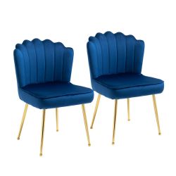 HOMCOM Σετ 2 Μοντέρνες Επενδυμένες Καρέκλες για Σαλόνι ή Σαλόνι με Ταπετσαρία με Velvet Effect, 57x58x88cm - Μπλε