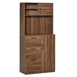 HOMCOM Μοντέρνος μπουφές με 3 συρτάρια και ντουλάπια, ντουλάπι κουζίνας και σαλονιού σε ξύλο, 80x40x178cm, καρυδιά