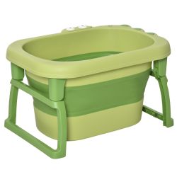 Βρεφική μπανιέρα HOMCOM Πτυσσόμενη για μωρά και παιδιά 0-6 ετών, από αντιολισθητικό πλαστικό, πράσινο, 75,3x55,4x43 cm