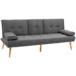 Ανακλινόμενος καναπές-κρεβάτι 3 θέσεων HOMCOM με 2 αποσπώμενα μπράτσα, από ύφασμα λινό και ξύλο λεύκας, 181x77x72 cm