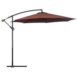 Outsunny Metal Polyester Off-centred Parasol Garden with Tilting Angle, Coffee, Φ3×2,6m