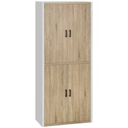 Κουζίνα Ξύλινη HOMCOM MDF με 4 ρυθμιζόμενα ράφια, 4 πόρτες και συσκευή κατά της ανατροπής, 80x40x182cm, χρώμα ξύλου και λευκό
