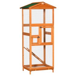 PawHut 165cm Ψηλό Ξύλινο Υπαίθριο Κλουβί πουλιών με 2 Πόρτες και Τραβηγμένο Δίσκο, Πορτοκαλί