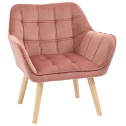 Πολυθρόνα HOMCOM Nordic style σε ξύλο και ροζ βελούδινο εφέ για σαλόνι ή γραφείο, 68,5x61x72,5 cm