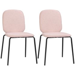 Σετ HOMCOM με 2 υφασμάτινες καρέκλες τραπεζαρίας με επένδυση και στοιβαζόμενες καρέκλες με ατσάλινα πόδια, ροζ