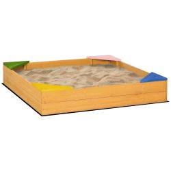 Outsunny Παιδικό Sandbox 4θέσιο Fir Wood με σχέδιο χωρίς πάτο, 109x109x19,8cm