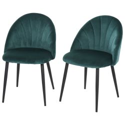 Σετ Homcom με 2 επικαλυμμένες καρέκλες τραπεζαρίας με σκανδιναβικό σχέδιο σε μέταλλο και πράσινο βελούδο