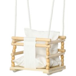 AIYAPLAY Baby Swing 9-36 μηνών από ξύλο και βαμβάκι με ρυθμιζόμενο σχοινί και μαξιλάρι, 30x30x110-180 cm