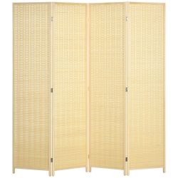 HOMCOM Πτυσσόμενη Σίτα για Εσωτερικό 4 Πόρτες σε Ξύλο και Μπαμπού Ύψος 180cm, Φυσικό Χρώμα