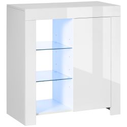 HOMCOM Λευκό μοριοσανίδα και μεταλλικό ντουλάπι σαλονιού με μπλε φώτα LED, 3 ανοιχτά ράφια και ντουλάπι, 75x35x82 cm