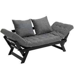 HOMCOM μονός καναπές-κρεβάτι με ρυθμιζόμενα μπράτσα σε 3 θέσεις σε ύφασμα και ξύλο, μαύρο και γκρι