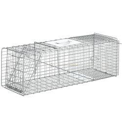 Outsunny Steel Collapsible Trap Cage for Live Animals, 93x31x34,5cm, Ασημί