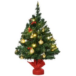 Homcom Mini Χριστουγεννιάτικο Δέντρο με 15 Ζεστά Λευκά Leds και Πράσινα Διακοσμητικά 60εκ
