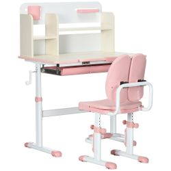 Σετ Σχολικό Μεταλλικό Γραφείο 80 x 52 x 88-109 cm με Καρέκλα 2 τμχ Χρώματος Ροζ HOMCOM 312-088V00PK