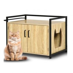 Μεταλλικό/Ξύλινο Ντουλάπι για Αμμολεκάνη Γάτας Χρώματος Καφέ Ανοιχτό 75 x 55 x 51 cm Bakaji 02839355