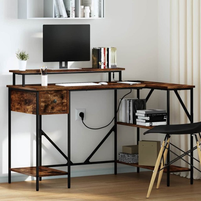 vidaXL Γραφείο με Σταθμό Φόρτισης και LED Φώτα  859402