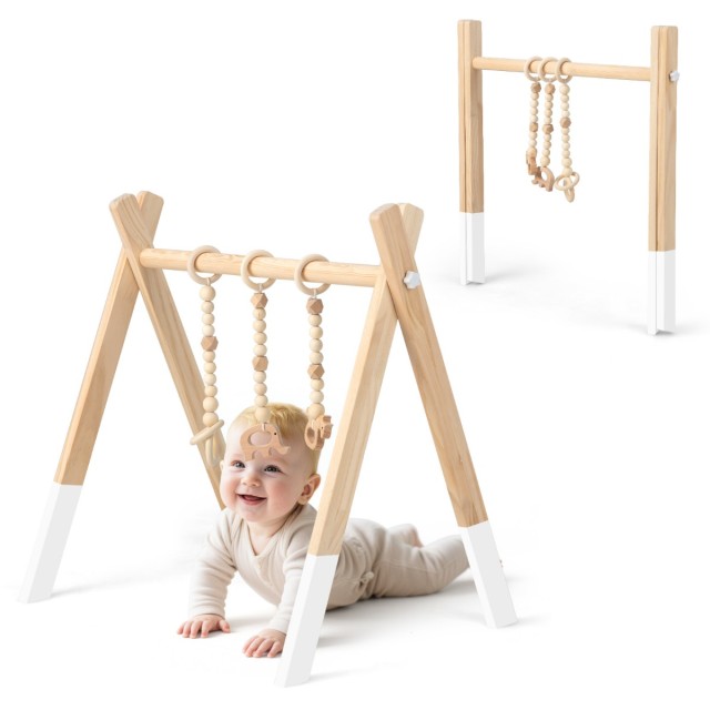 Costway Ξύλινο Παιδικό Γυμναστήριο 60 x 44 x 60 cm Λευκό BB5494WH