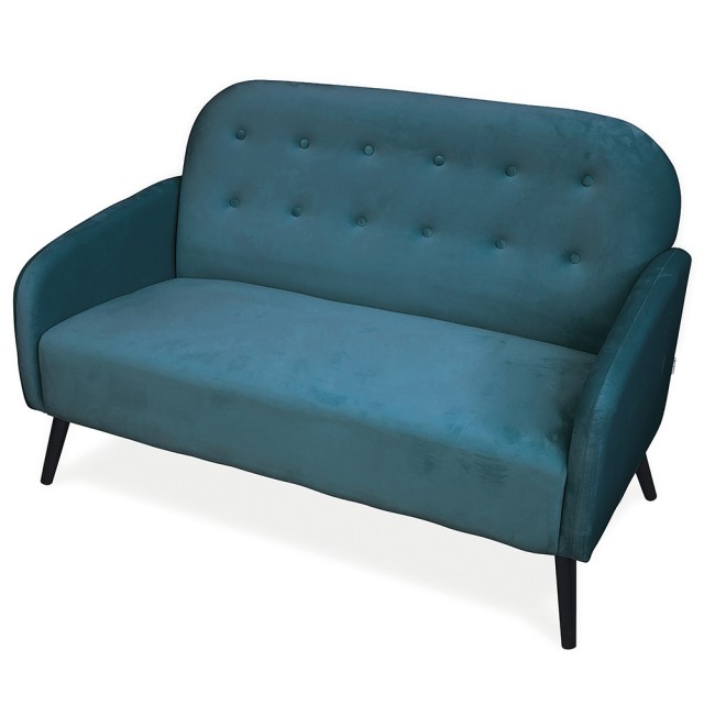 Galileo Διώδιος καναπές σε απόχρωση λαχανί από ύφασμα με εφέ βελούδου, ξύλινα πόδια, vintage σχέδιο Sibilla 2194811