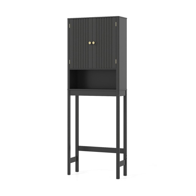 Costway Ντουλάπι τουαλέτας μαύρο με πόρτες, ρυθμιζόμενο ράφι και κάτω ράβδο για εξοικονόμηση χώρου 168 x 23 x 60 cm JV12943DK