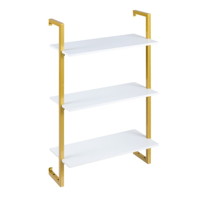 Costway Λευκό κρεμαστό επιτοίχιο ράφι 3 επιπέδων με μεταλλικό σκελετό, 90 x 53 x 23 cm JV13921WH