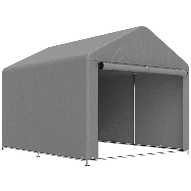 Outsunny Σπιτάκι Κήπου 2x2,4 m Αδιάβροχο, Με Πόρτα Ρολλού και Μεταλλικό Πλαίσιο, Ανοιχτό Γκρι 84H-516V00LG