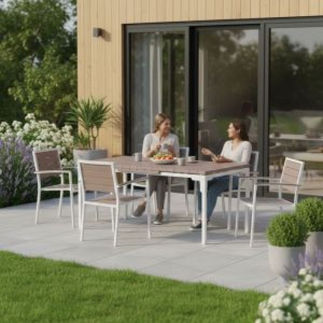 MultiGarden Πτυσσόμενο Τραπέζι Κήπου 180-240 εκ. για 12 άτομα, ατσάλινο με HDPE, μπεζ MultiGarden SAE-180-3-5