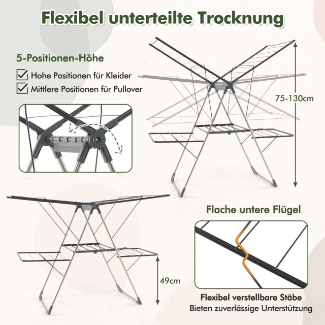 Costway Πολυλειτουργική Απλώστρα Ρούχων με Ρυθμιζόμενα Φτερά και Σταθερό Μεταλλικό Πλαίσιο JZ10242