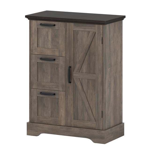 Costway Ξύλινος Επαρχιακός Μπουφές με Συρόμενη Πόρτα & 3 Συρτάρια, Γκρι Ελεύθερη Αρχειοθήκη 80 x 30 x 60 cm JV12881GR