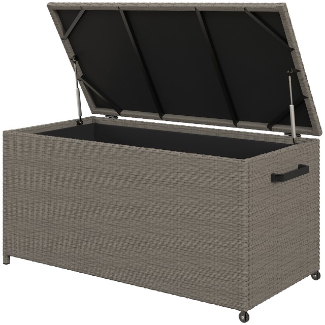 Outsunny Εξωτερικό μπαούλο 184L από PE Rattan με ρόδες και αδιάβροχη εσωτερική επένδυση, 102x52x52 cm, Γκρι 865-023V00GY