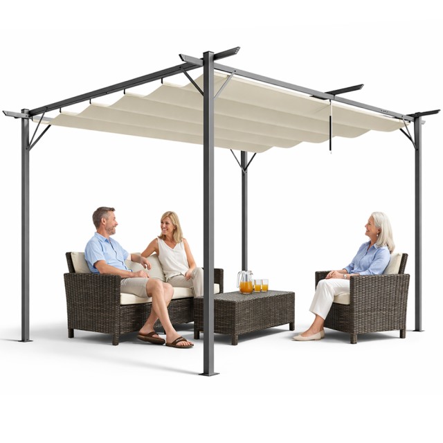 BAKAJI Πέργκολα Κιόσκι Κήπου 3x4 Μέτρα Μπεζ, Αναδιπλούμενη, Αντιηλιακή και Αδιάβροχη 02002156