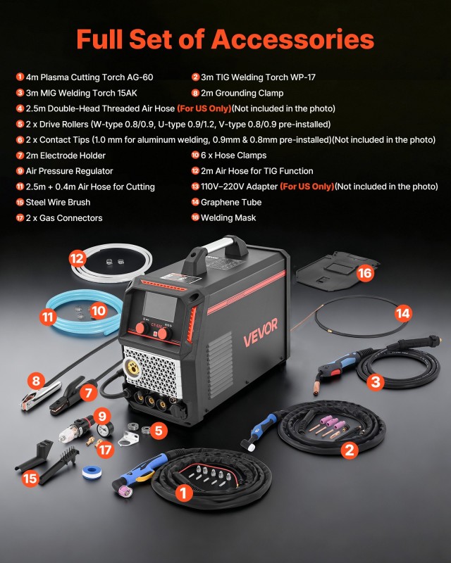 VEVOR Πολυλειτουργικό Μηχάνημα 5-σε-1: Κολλητήρι Πλάσματος, Συγκολλητής CUT/TIG/MIG/Φλουξ/MMA, 220V DGNQHJ200A50K5I1S001V2