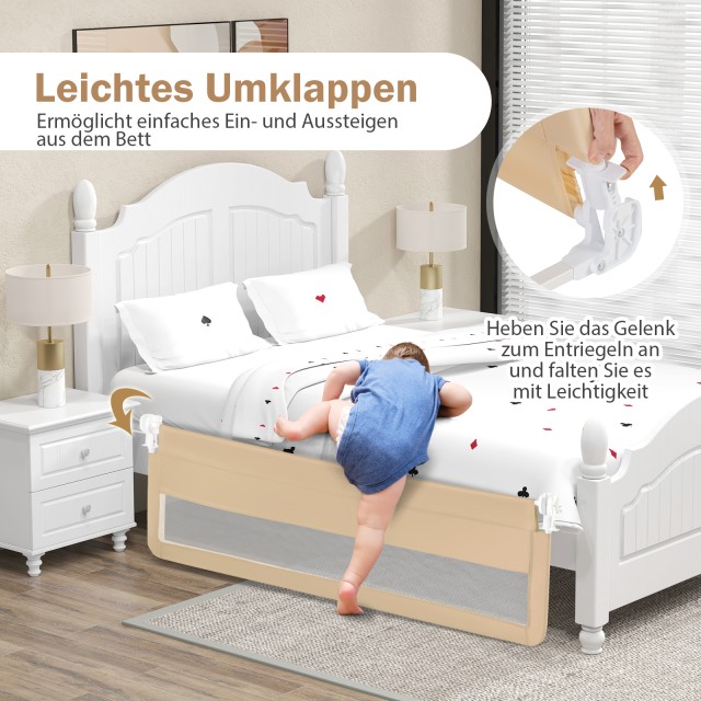 Costway 180 εκ. Μπεζ Πτυσσόμενο Κάγκελο Κρεβατιού με Ζώνες Ασφαλείας BS10045MS