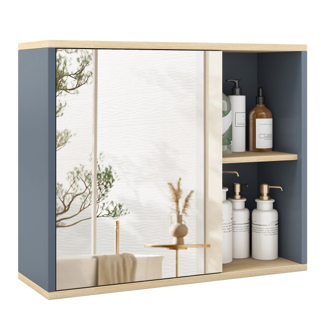 Costway Ντουλάπι Μπάνιου με Καθρέφτη & Ρυθμιζόμενο Ράφι & Πλευρικές Θήκες - Επίτοιχο Ντουλάπι Μπάνιου JV13239GR