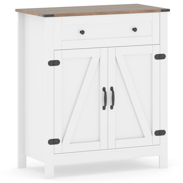 Costway Σερβάν με Πόρτες & Συρτάρι & Ρυθμιζόμενο Ράφι σε Στυλ Εξοχής για Κουζίνα JV12620WH+