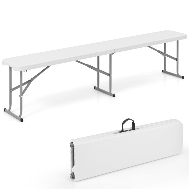 Costway Πτυσσόμενο παγκάκι μπύρας 182x27,5x43 εκ. με λαβή, λευκό πλαστικό NP11891WH-1